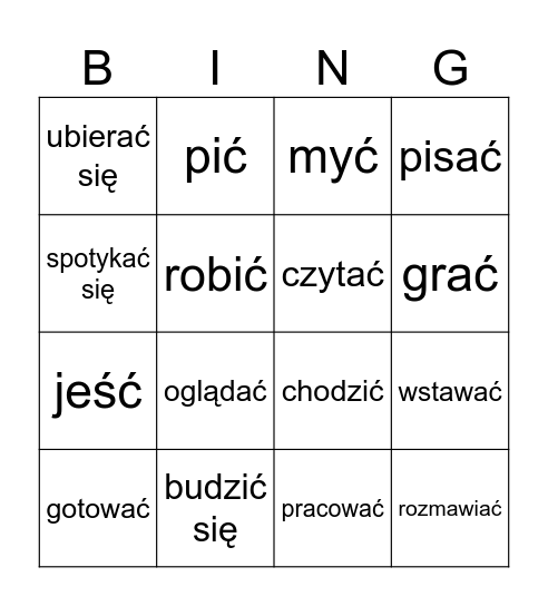 czas przeszły Bingo Card