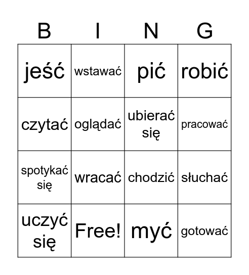 czas przeszły Bingo Card
