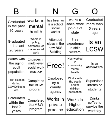 CSU, Chico Alumni Reunion Bingo Card
