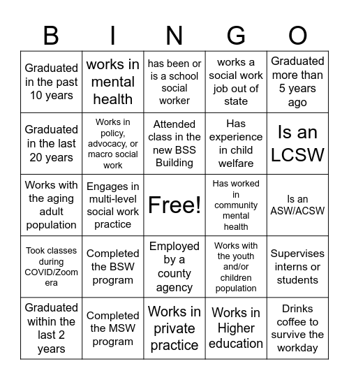 CSU, Chico Alumni Reunion Bingo Card