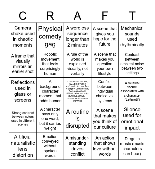 WALL-E Bingo Card