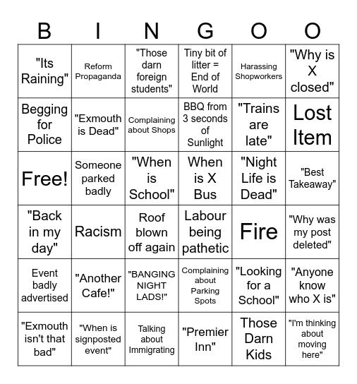 Exmouth Community Bingo Card