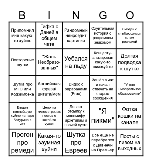 ВЛИНГО Bingo Card