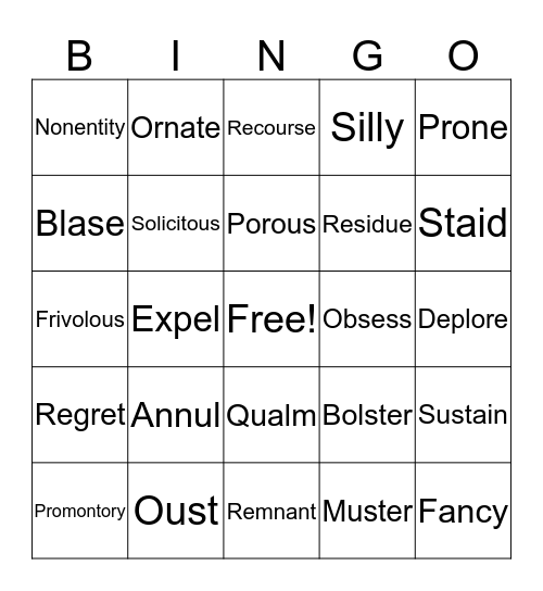 Vocab Unit 4 Bingo Card