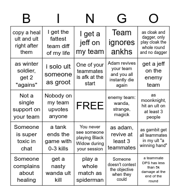 Marvel Rivals Bingo Card