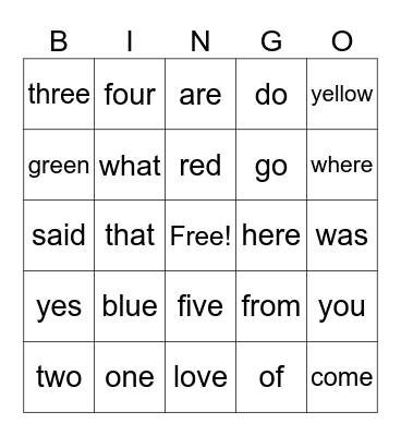 Sight Words Level 2 Bingo Card