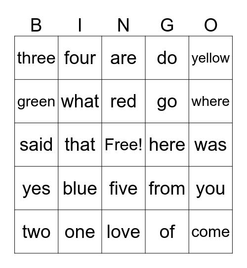 Sight Words Level 2 Bingo Card