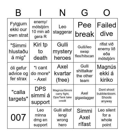 Musteri Bingo Card