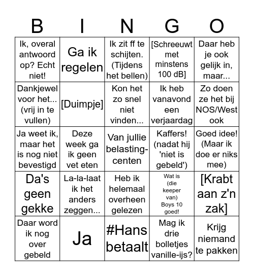 Bingo zonder ruggengraat Bingo Card