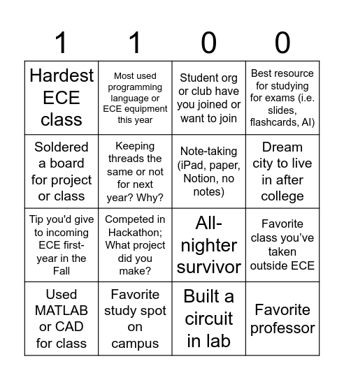 ECE 1100 BINGO Card