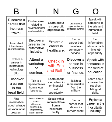 SMC Career Fair BINGO Card