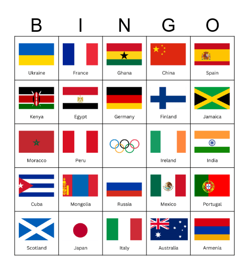 Olympics Bingo Card