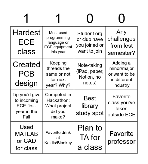 ECE 1100 BINGO Card
