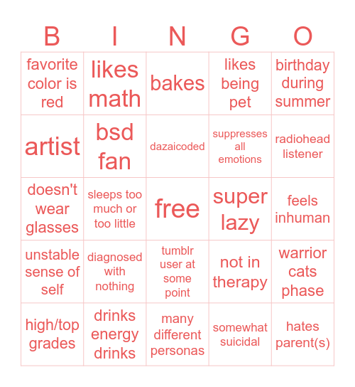 misha bingo Card