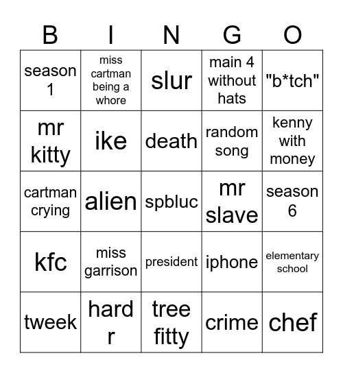 south park bingo Card