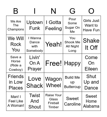 Party Anthems Bingo Card