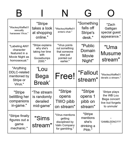 Stripe Stream Bingo Card