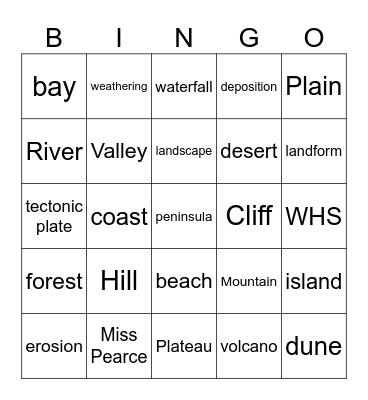LANDSCAPES AND LANDFORMS!! Bingo Card