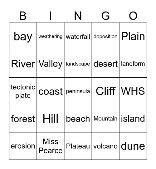 LANDSCAPES AND LANDFORMS!! Bingo Card