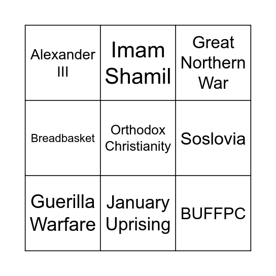Russian Imperialism Bingo Card