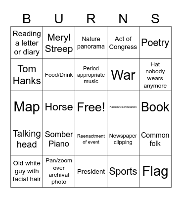 Ken Burns Bingo Card