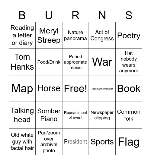 Ken Burns Bingo Card