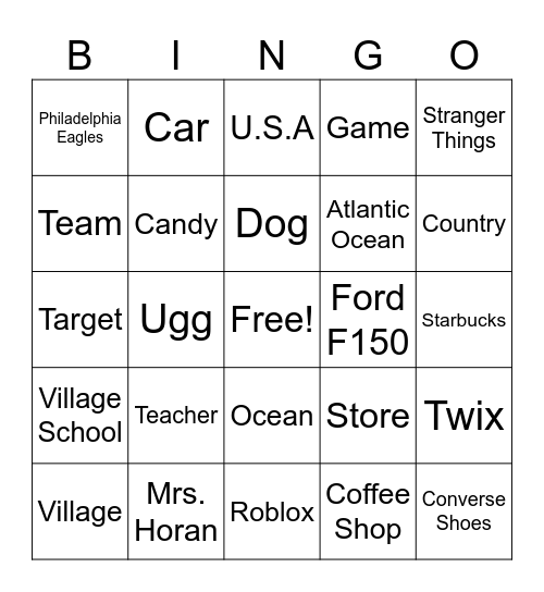 Common and Proper Noun BINGO! Bingo Card