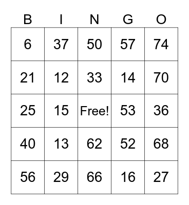 Valentines Bingo Card