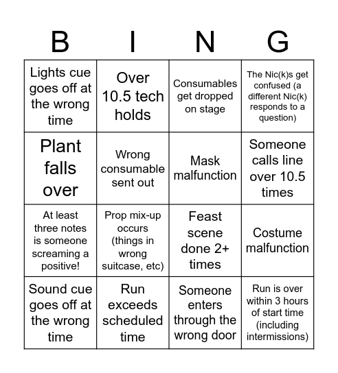 SoTM Dress #1 Bingo Card