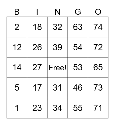 Valentines Bingo Card