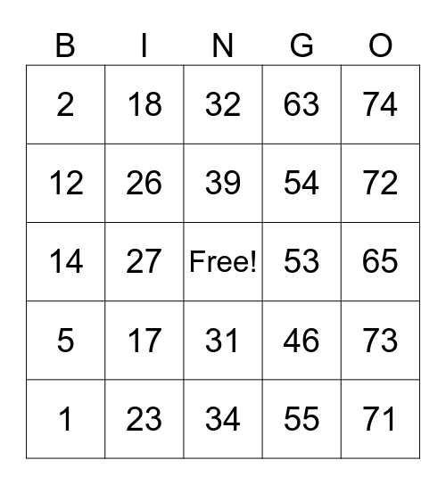 Valentines Bingo Card