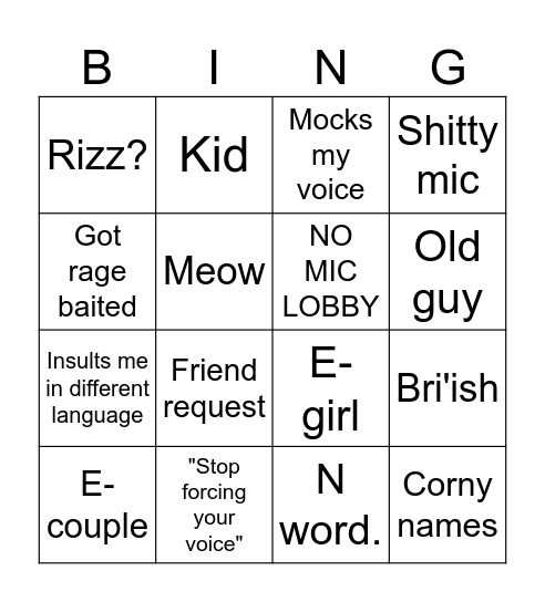 Untitled Bingo Card