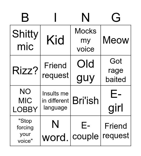 Untitled Bingo Card