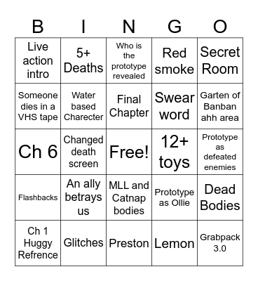 Poppy Playtime Chapter 5 Bingo Card