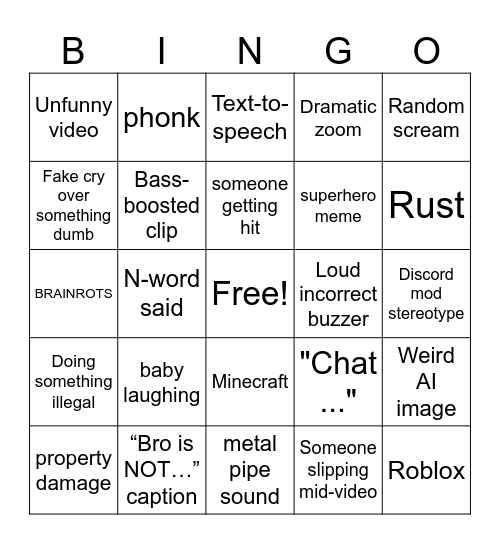 laugh you lose bingo Card