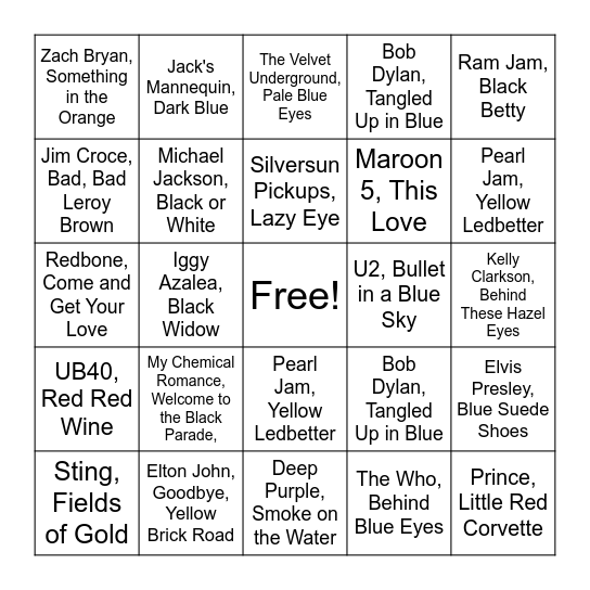 Colors Bingo Card