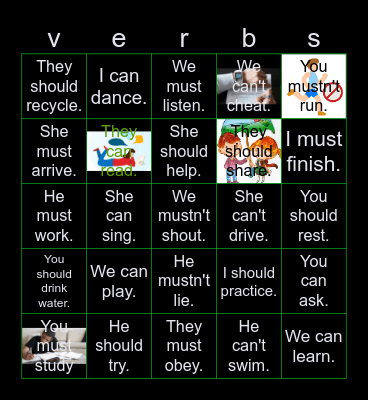 Week 3 Modal verbs Bingo Card