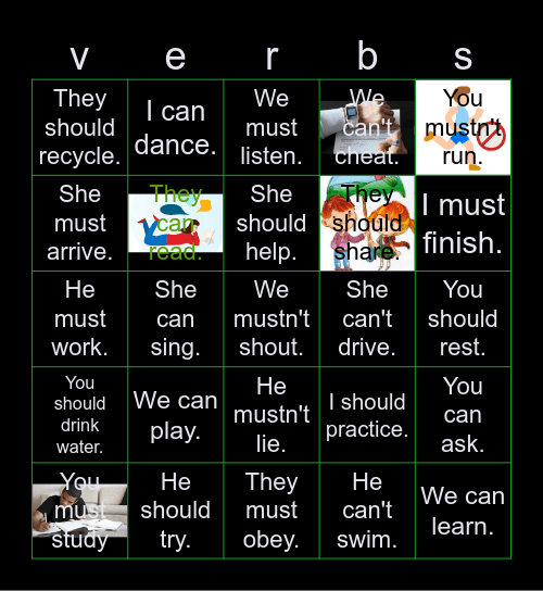 Week 3 Modal verbs Bingo Card