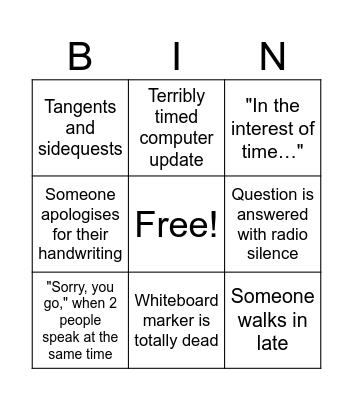 Workshop Bingo Card