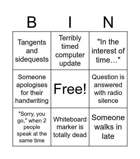 Workshop Bingo Card