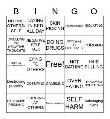 NEGATIVE COPING SKILLS Bingo Card