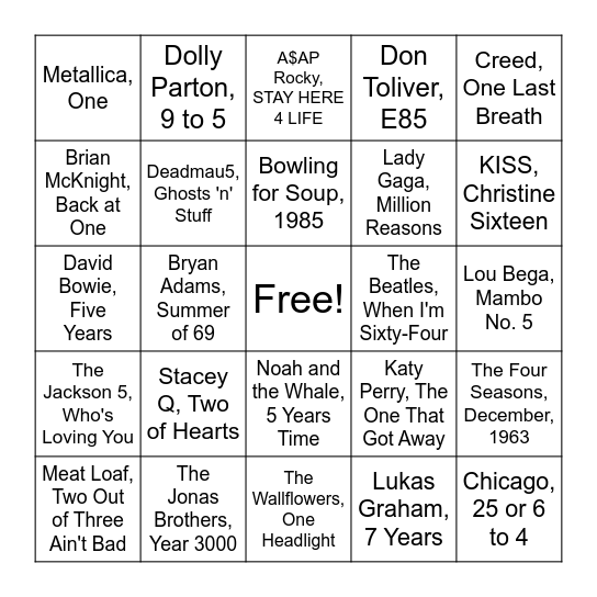 Numbers Bingo Card