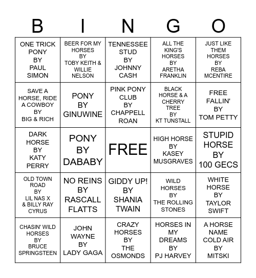 HORSE POWER Bingo Card
