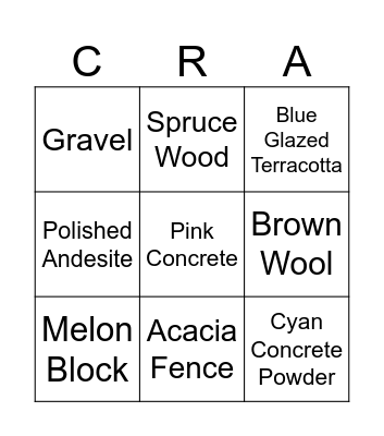Minecraft Bingo Card