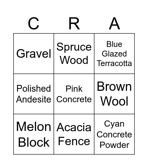 Minecraft Bingo Card