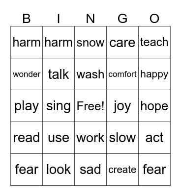 Suffix Bingo Card