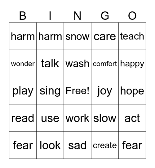 Suffix Bingo Card
