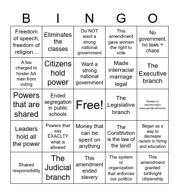 Exam 1 Bingo Card