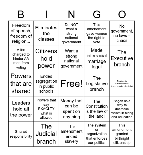 Exam 1 Bingo Card