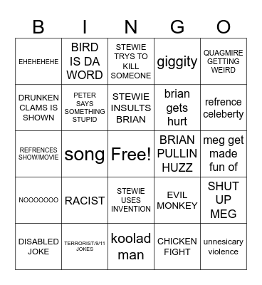 FAMILY GUY BINGO Card